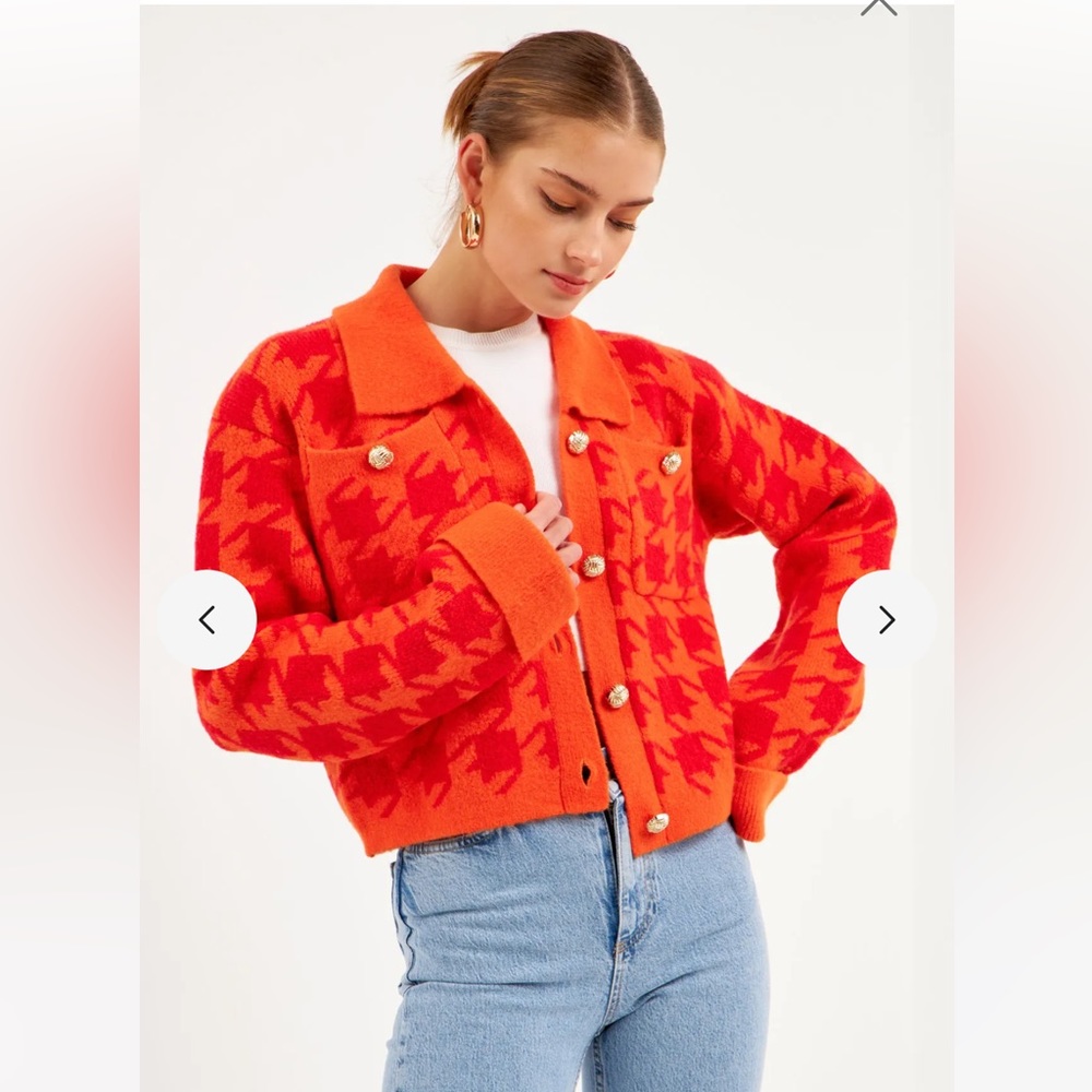 ANTHROPOLOGIE NWT ENGLISH FACTORY HOUNDSTOOTH CROPPED CARDIGAN 🔥